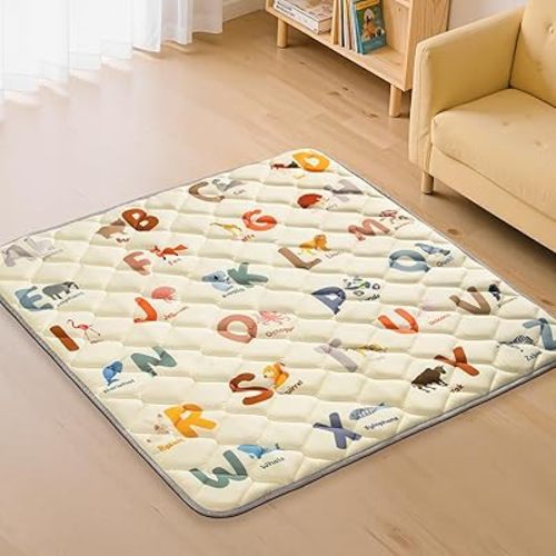 Baby Play Mats for Floor - 47”x47” Baby Play Mat - Playmat for Baby and Toddlers Infants - Thick Tummy Time Floor Mat & Machine Washable - Animals Alphabet