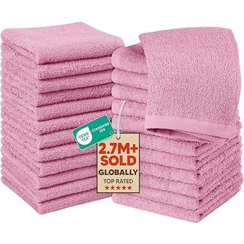 Utopia Towels 24 Pack Cotton Washcloths Set, 100% Ring Spun Cotton, Premium Quality Flannel Face Cloths, Highly Absorbent and Soft Feel Fingertip Towels, Pink