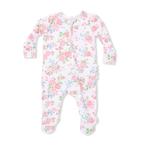 Angel Dear 2 Way Zipper Ruffle Footie Cute Little Roses - Spoiled Swe - Spoiled Sweet Boutique