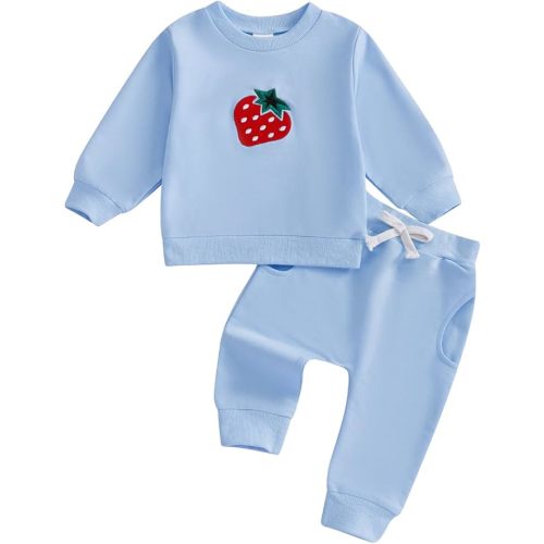 Amnnchya Toddler Clothes for Baby Girls Cute Strawberry Long Sleeve Sweatshirt Pants Girls Warm Fall Winter Outfits Set