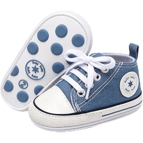 Unisex Baby Girls Boys Canvas High-top Shoes, Newborn Infant Anti-Slip Soft Sole Frist Walking Breathable Sneakers