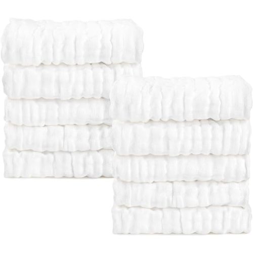AIDEA Baby Muslin Washcloths-10 Pack, 100% Cotton Washcloth, Newborn Essentials, Soft Baby Washcloths, Absorbent Baby Towel, Bath Face Towels, Burp Cloths, Rags for Newborn, Baby Gifts-White 10" X10"