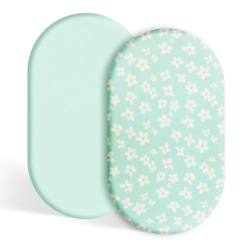 TILLYOU Baby Bassinet Sheets for Girls Boys, Fit for Hourglass Oval Rectangle Bassinet Mattress Sheets, 33”X16”, 2 Pack Fresh Flowers and Light Green