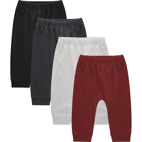 Baby Boys Cotton Pants, 4-Pack Sweatpants, 0-18 Months