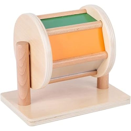 Montessori Baby Toys Play Kit Montessori Mirror Peekaboo Knob Puzzle, Medium Spinning Drum and Rainbow Fabric Ball Kit Toys for 6-12Months Toddlers