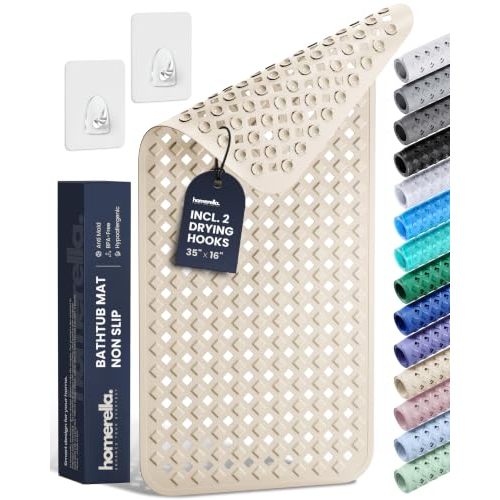 homerella Bathtub Mat Non Slip 35x16 Shower Mat Non Slip Anti Mold BPA Free | Mildew Resistant, Machine Washable, Extra Long Tub Mat, Shower Mats for Inside Shower, Bath Mat for Tub Non Slip EU Certified