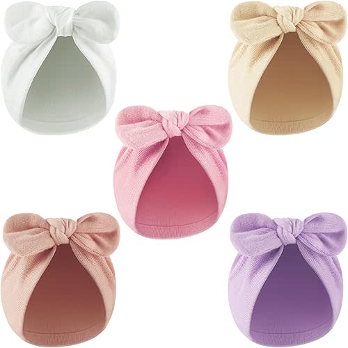 Newborn Baby Girl Hats with Bow Cotton Toddler Infant Beanie Cap Newborn Hospital Hats for Baby Girl Kid 0-12 Months