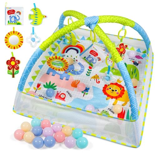 Dr.Rapeti Baby Play Gym Mat with Ball Pit Activity Gym Center Tummy Time Toy Thickened Mat Sensory Exploration Motor Skill Development for Newborn Infant Baby Toddlers