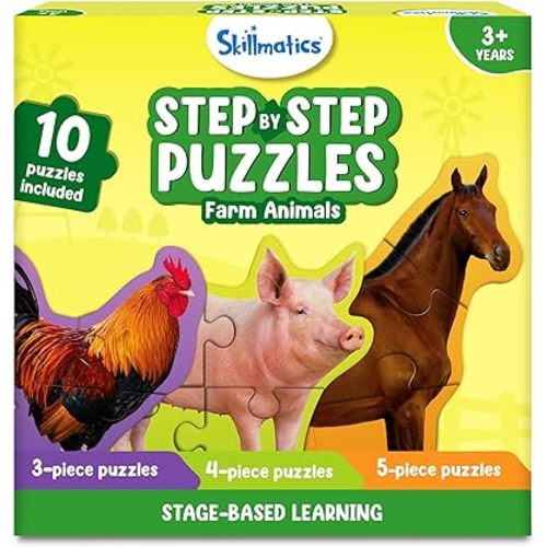 Skillmatics Step by Step Puzzles - 40 Piece Jigsaw & Toddler Puzzle, Farm Animals, Christmas Stocking Stuffers, Montessori Educational & Travel Toy for Boys & Girls, Gifts for Kids Ages 3, 4, 5 and Up