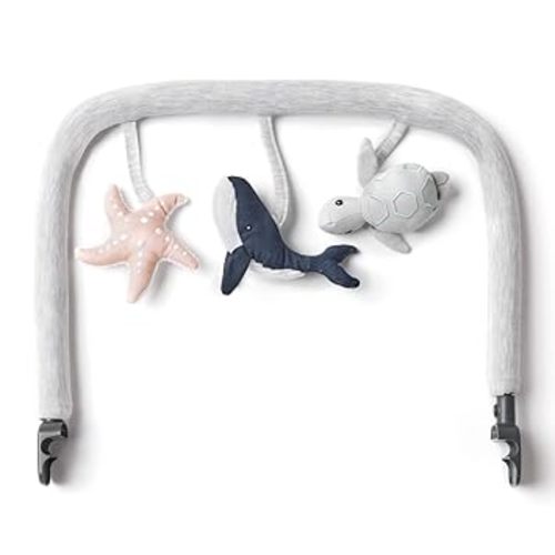 Ergobaby Evolve Bouncer Toy Bar Accessory for Infant and Toddler Play, Compatible with Ergobaby Evolve Baby Bouncer, Ocean Animals Design - Ocean Wonders Light Grey