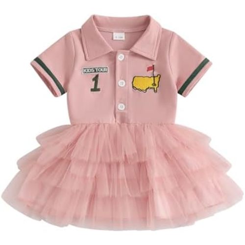 Toddler Baby Girl Golf Outfit Masters Golf Polo Dress Hole in One Birthday Short Sleeve Tennis Tutu Golf Dress