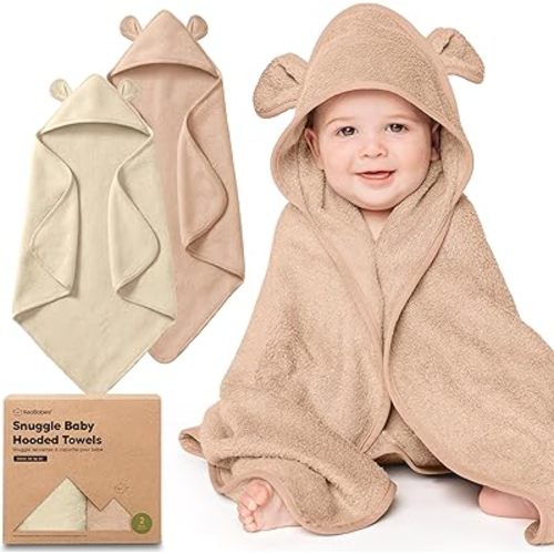 KeaBabies 2-Pack Hooded Baby Towels for Newborn, Kids (Almond, 30x30)