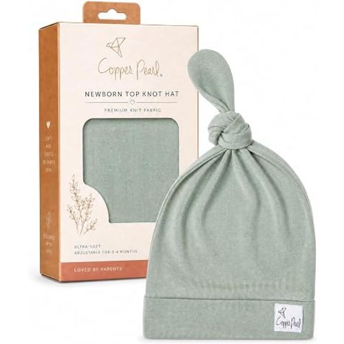 Copper Pearl Baby Beanie Hat Top Knot Stretchy Soft Briar
