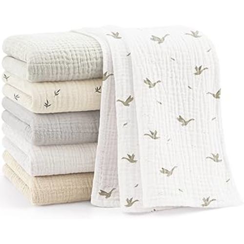 Bearmoss 6 Pack Muslin Burp Cloths for Baby, 100% Cotton Soft Large Burping Cloths for Unisex, Boy, Girl, 23.6" X 23.6" Newborn Essentials Absorbent Milk Spit Up Rags (White Apricot)