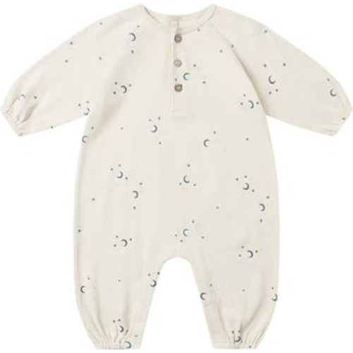 Moon Print Organic Cotton Henley Bubble Romper, 12-18M