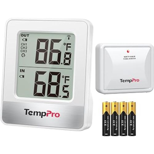 TempPro 500FT Indoor Outdoor Thermometer Wireless, Outdoor Thermometers for Patio with Temperature Sensor, Room Thermometer for House Home Reptile Baby Room Temperature Monitor (Previously ThermoPro)