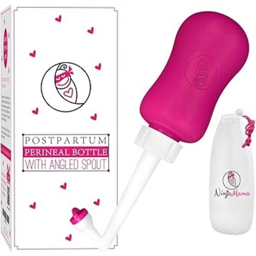 Ninja Mama Peri Bottle for Postpartum Care Post Partum Essentials for Pain Relief, Tears & Hemorrhoids After Birth Portable Perineal Bottle with Angled Spout Labor & Delivery Hospital Bag. (355ml)