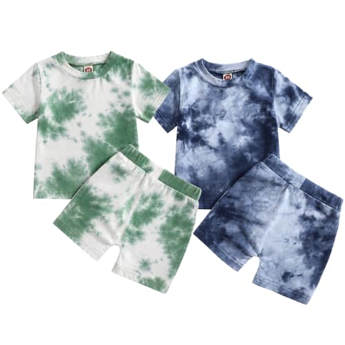4-Piece Toddler Baby Boy Clothes Tie Dye Shirt and Short Playwear Set Summer Outfits for Boys