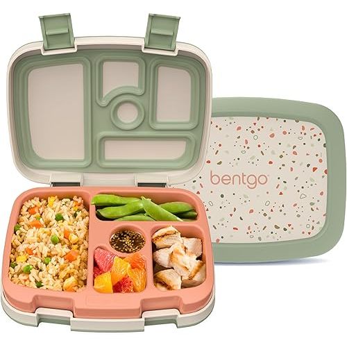 Bentgo Kids 5-Compartment Leak-Proof Bento-Style Lunch Box (Whimsy & Wonder Collection) - Ideal for Ages 3-7, Drop-Proof & Durable, Dishwasher Safe, & PFAS & BPA-Free Materials (Geo Speckle)