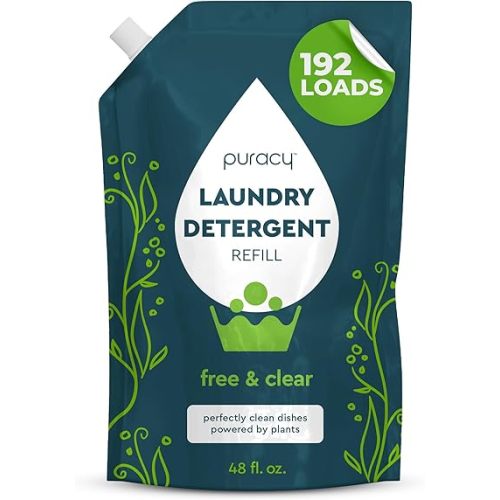 Puracy Laundry Detergent Refill - Enzyme-Powered Liquid Detergent Concentrate, Natural Laundry Detergent Seen on TikTok, Non-Toxic (Free & Clear, 48 fl oz, 192 Loads)