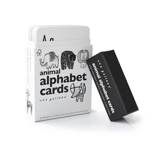 Wee Gallery Educational Flashcards for Babies, Double Sided Black and White Learning Flash cards, Animal Alphabet Cards for Visual Stimulation and Cognitive Development of Infants and Toddlers