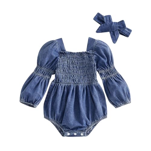 Kavousa Baby Girls Denim Romper Dress Long Sleeve One Piece Jumpsuits Clothes Spring Summer
