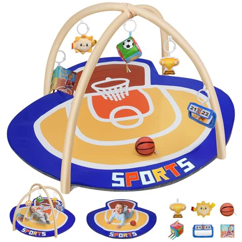 IPOZITO Baby Gym Play Mat, Oversize Basketball Court Shaped Tummy Time Mat, Baby Play Activity Mat for Floor Promote Motor Skill & Sensory Development, Newborn Infant Essentials Gift