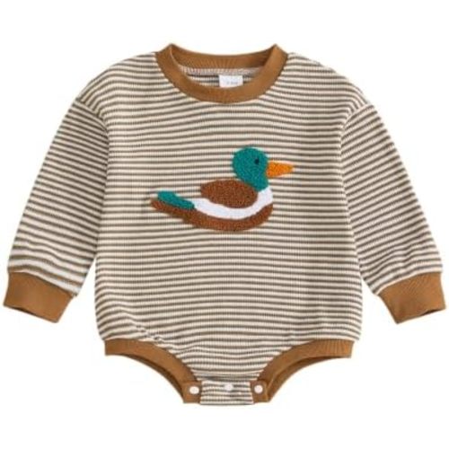 Infant Baby Boy Fall Waffle Stripe Clothes Funny Romper Bodysuit 3 6 12 18M