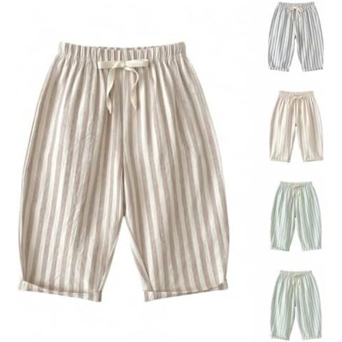 Toddler Baby Linen Pants Boy Spring Clothes Striped Toddler Pants Stretchy Drawstring Elastic Waisted Trousers 3M-5T