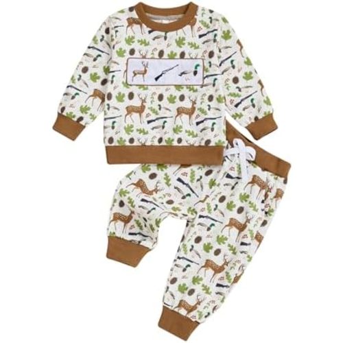 Toddler Baby Boy Hunting Clothes Mallard Duck Deer Hunting Sweatshirt and Pants Set 2Pcs Fall Winter Outfits