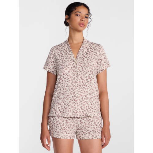 Joyspun Women’s Dreamy Soft Collection Notch Collar Knit Top and Boxer Shorts, 2-Piece Pajama Set, Sizes XS-3X