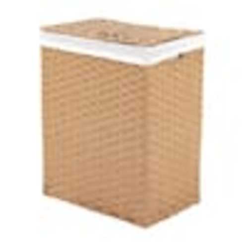 Seville Classics Lidded Rectangular Tan Collapsible Plastic Wicker Laundry Hamper Basket with Washable Liner WEB655