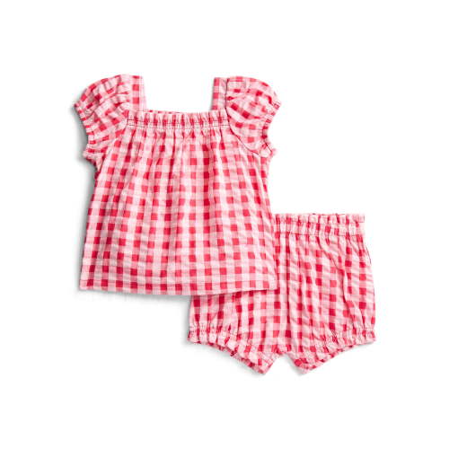 Wonder Nation Baby Girls Cotton Seersucker Puff Sleeve Top and Bloomer Shorts Set, 2-Piece, Sizes 0/3M-24M