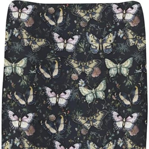 Gothic Moth Black Floral Changing Pad Covers for Baby Girls Boys Butterflies Dark Flowers Leaves Fitted Changing Table Mats Witch Garden Soft Diaper Change Table Sheets for 32''×16'' Contoured Pad