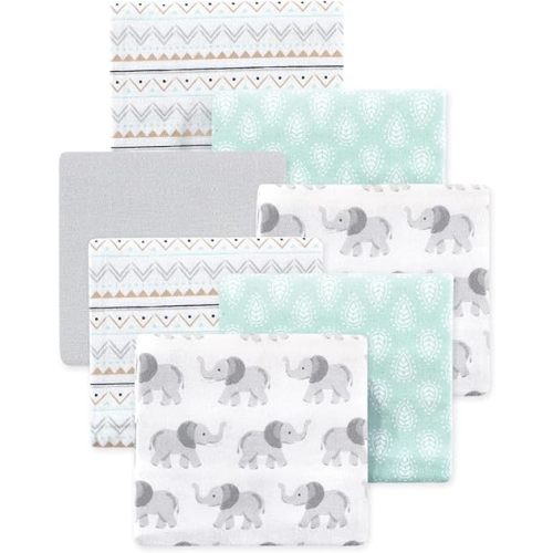 Little Treasure Hudson Baby Cotton Poly Flannel Receiving Blankets Multipack, Grey Elephant, 30x30 inches