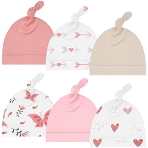 Yoofoss 6 Pack Baby Newborn Hats, Soft & Stretchy Knot Beanie Hats for Infant, Baby Caps 0-6 Months for Boys, Girls