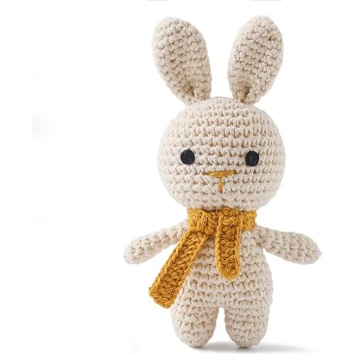 Moyii Handmade Crochet Bunny Baby Rattle - Soft Cotton Amigurumi Sensory Shaker Toy for Newborns & Infants - Easy Grip Lovey Sleep Toy & Neutral Nursery Decor Shower Gift