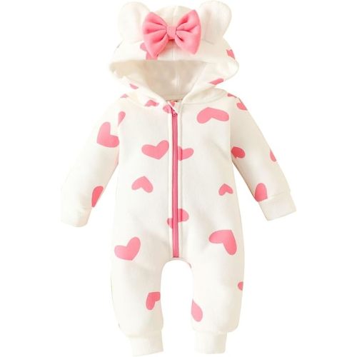 Grenouillère pour nouveau-né avec capuche - Manteau d'hiver chaud - Combinaison en une pièce avec ours dessin animé pour filles et garçons