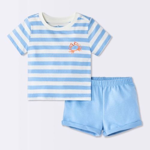 Baby Boys' 2pc Crab Short Sleeve T-Shirt and Shorts Set - Cloud Island™ Blue 0-3M