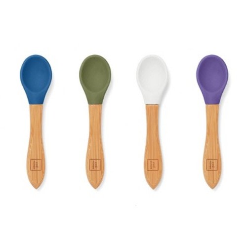 Red Rover 4pk Bamboo and Silicone Kids' Spoons: Toddler & Baby Utensils, Hand Wash, 5.5" Brown Handles, Service for 4