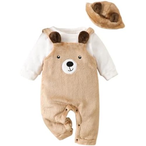 Adorable Warm Baby Bear Romper Set with Hat Stylish 3 Piece Fall Winter Outfit for 0 18M Infant Boys Girls