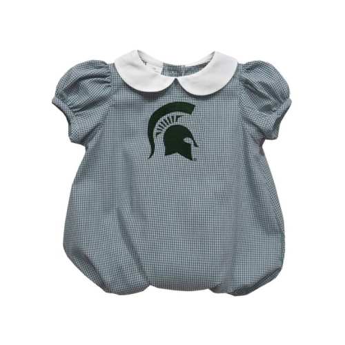 Vive La Fete Baby GREEN Michigan State Spartans Gingham Collar Short Sleeve One Piece - 22009841