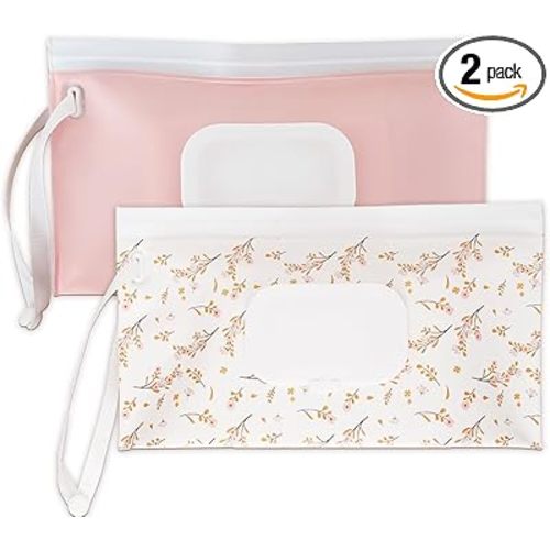 Baby wipes dispenser,portable baby wipes holder for outdoor, Refillable baby wipes container, on the go wet wipe pouch for travel, resuable wipes dispenser for hiking (pink)