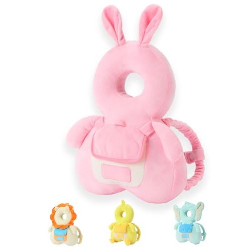 JunNeng Baby Head Protector Backpack with Squeaker，Toddler Head Safety Protection Cushion, Pink Bunny