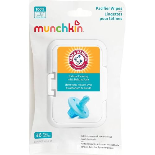 Munchkin Arm & Hammer Pacifier Wipes - Safely Cleans Breast Pump Parts and Feeding Essentials for Baby and Toddler, 1 Pack, 36 Wipes