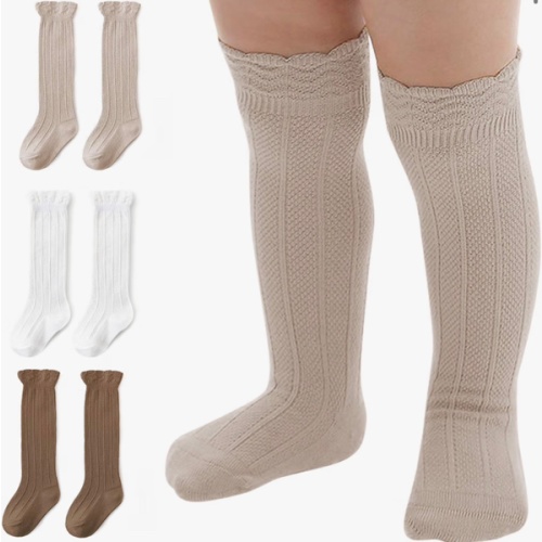 American Trends 3-Pack Girls Ruffled Knee High Socks with Bows