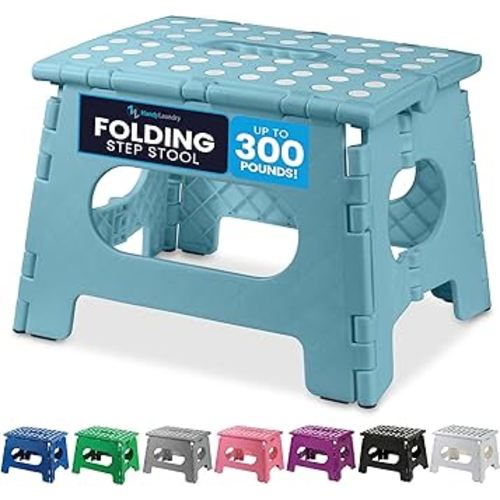 Handy Laundry Folding Lightweight Step Stool - Sturdy Enough to Support Adults and Safe Enough for Kids - Opens Easy with One Flip - Great for Kitchen, Bathroom or Bedroom (Teal - 9 Inch)