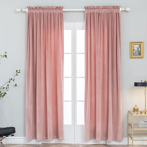 PLEASANT BOULEVARD Velvet Curtains [2 Panels] Heavy Blackout Window Drapes with Rod Pocket, Thermal Insulated Darkening Curtains for Living Room, Bedroom, & Home Decor (52" W x 63" L, Chintz Rose)
