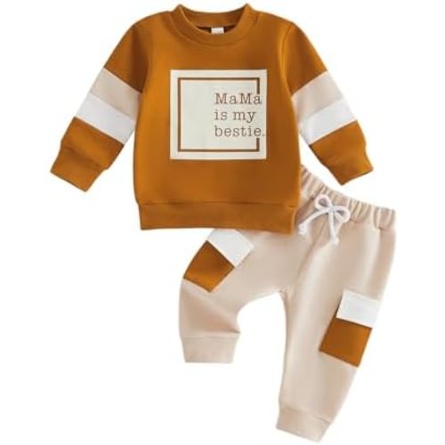 Tsultryofs Baby Boy Girl Clothes Toddler Infant Fall Winter Outfit Letter Print Long Sleeve Pullover Tops and Cargo Pants Set