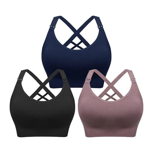 Angelhood Nursing Bras for Breastfeeding, Seamless Nursing Sports Bra Support Yoga Maternity Bras Pregnancy Sleep Bralette